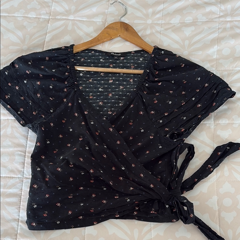 Madewell Blue Wrap Blouse with Tie Front